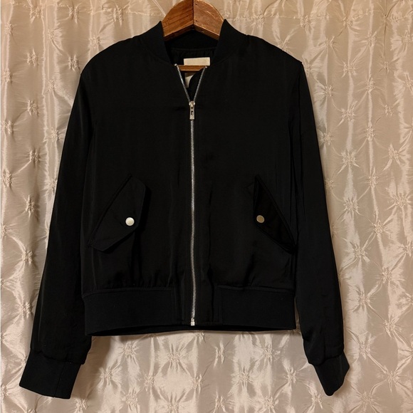 Avec Les Filles Black Bomber Jacket Classic Minimal Chic Coat - Picture 2 of 8